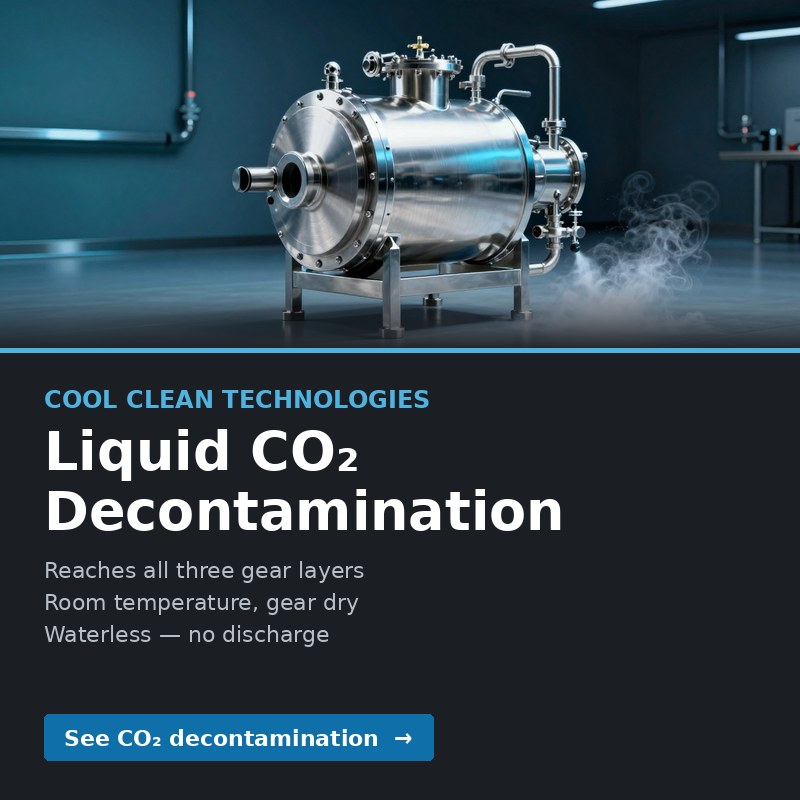 Cool Clean Technologies liquid CO2 decontamination vessel for firefighter turnout gear.
