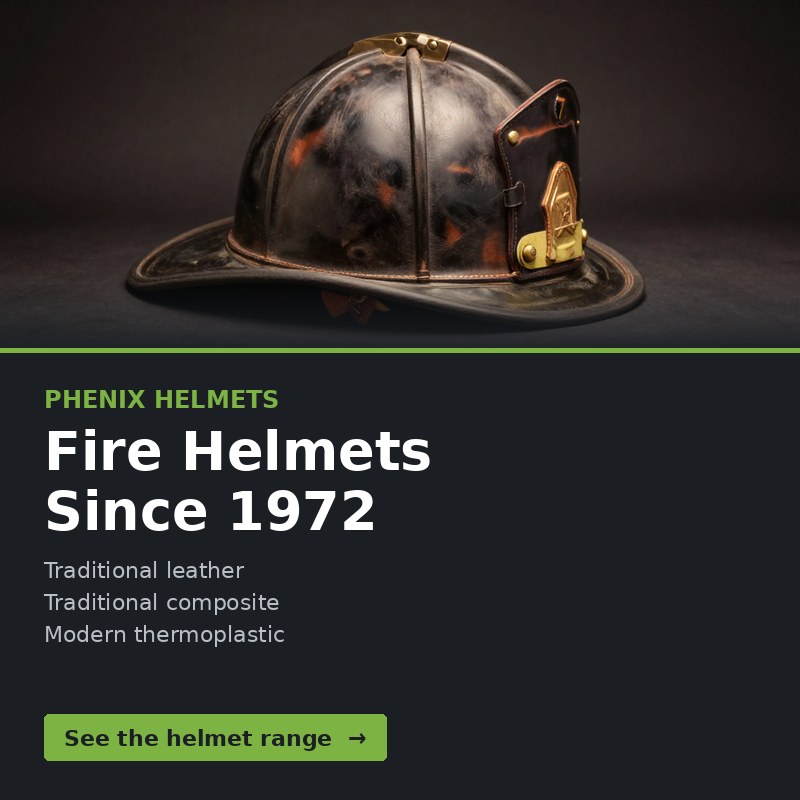 Phenix Helmets: fire helmets since 1972, in traditional leather, traditional composite and modern thermoplastic.